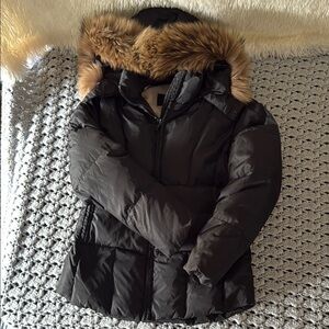 Andrew Marc Black Quilted Puffer Coat with Fur Hood